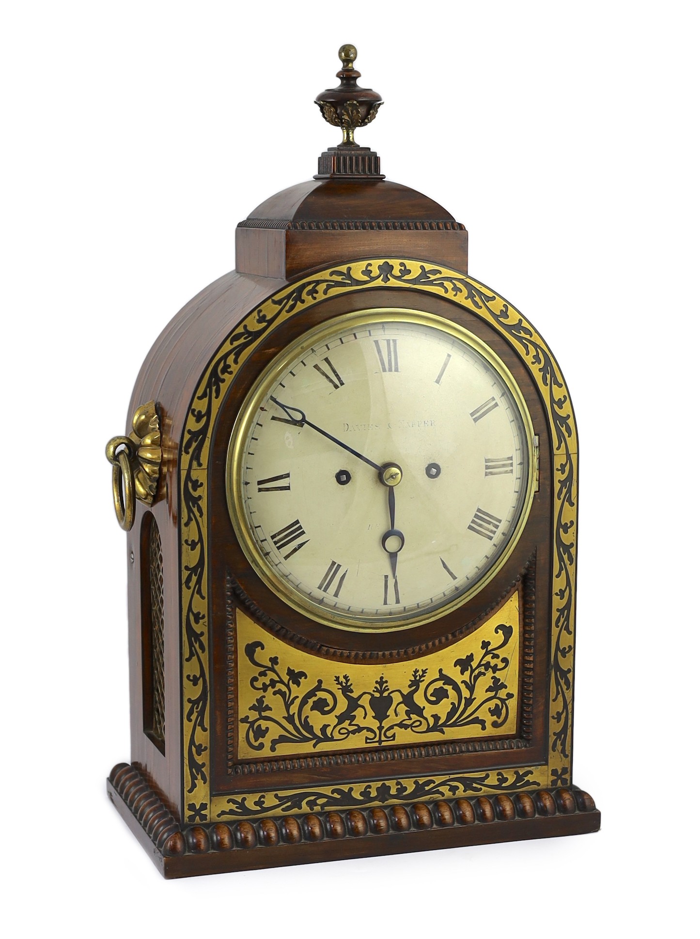 Davies & Napper. A Regency cut brass inlaid rosewood bracket clock, width 32cm depth 19cm height 55cm